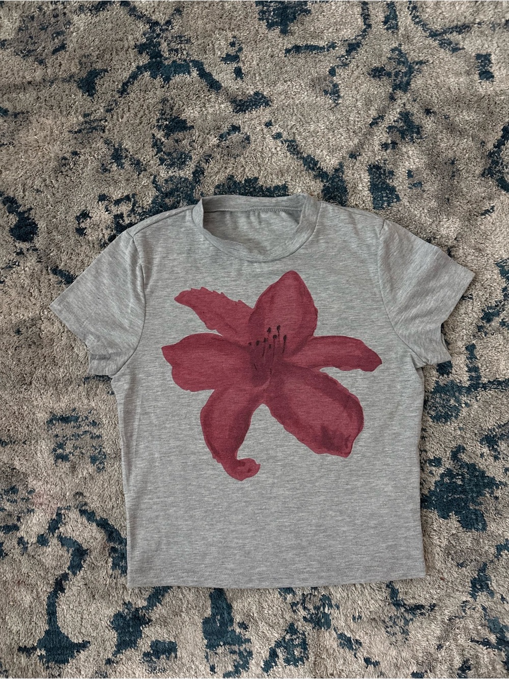 Kids Grey Tee with Red Floral Graphic